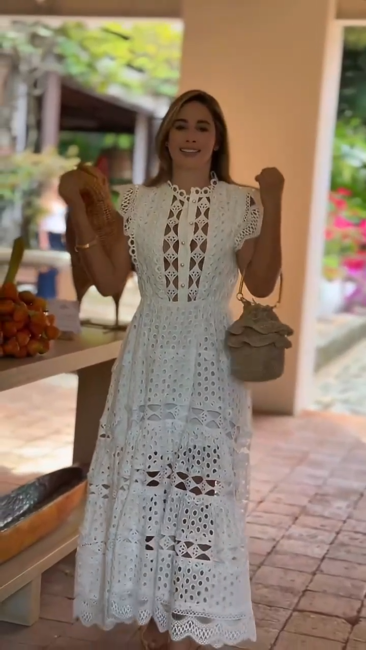Bohemian Short Sleeve Tiered Lace Maxi Dress