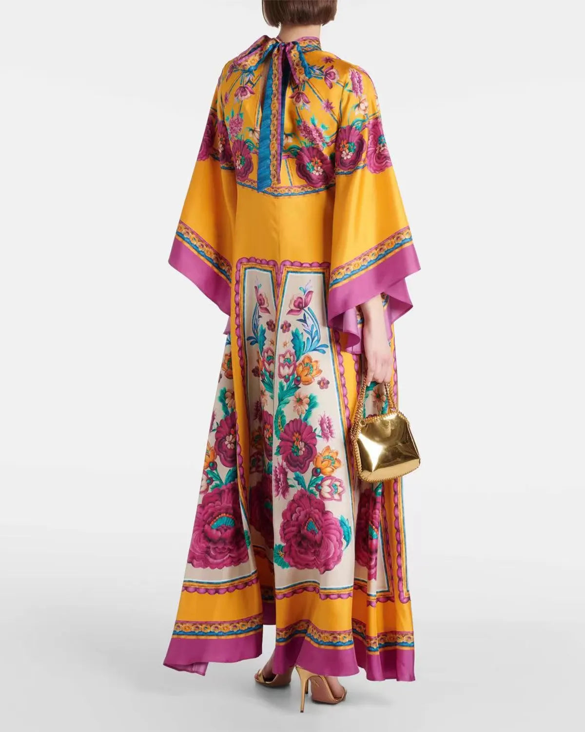 Casual Fashion Print Three-Quarter Sleeve Stand Collar Maxi Dress