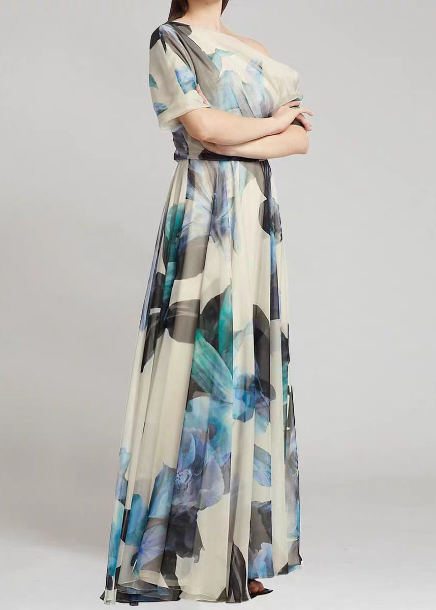 Asymmetrical Print Chiffon Long Dresses Summer
