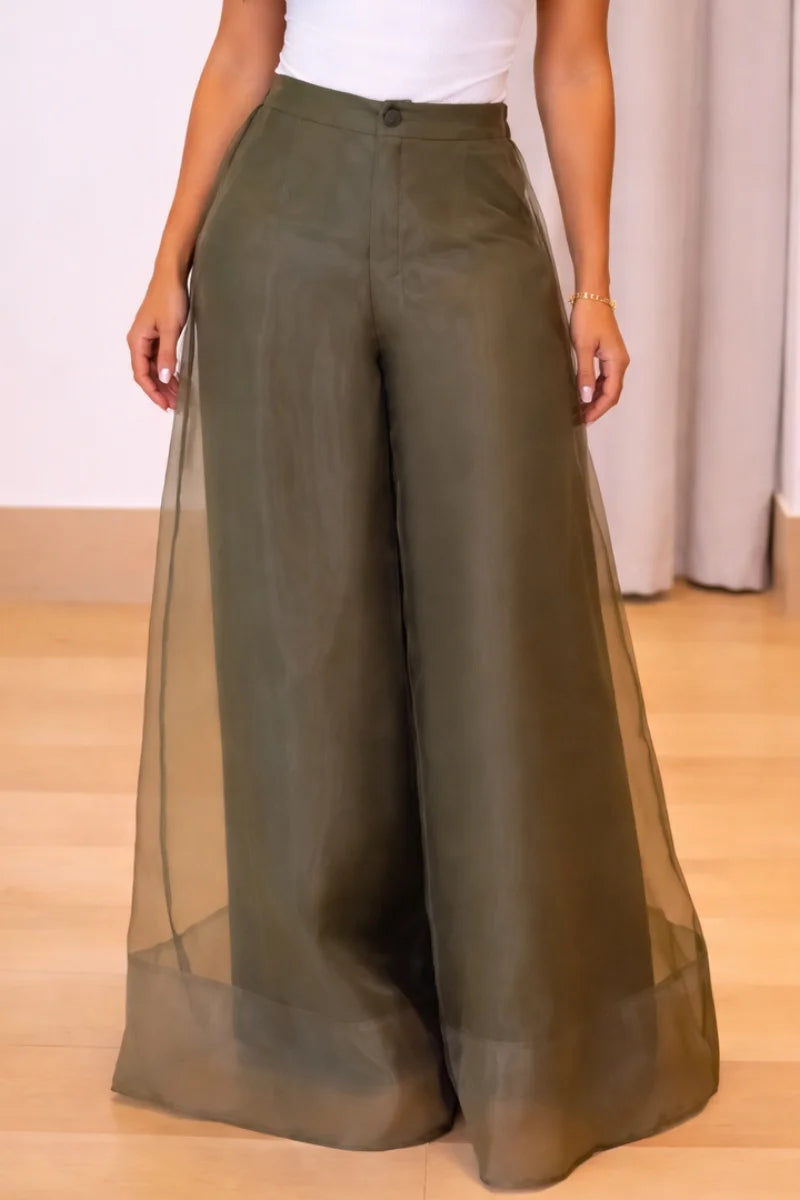 ✨ Organza Patchwork Wide-Leg Pants | Double-Layer Elegance 💫