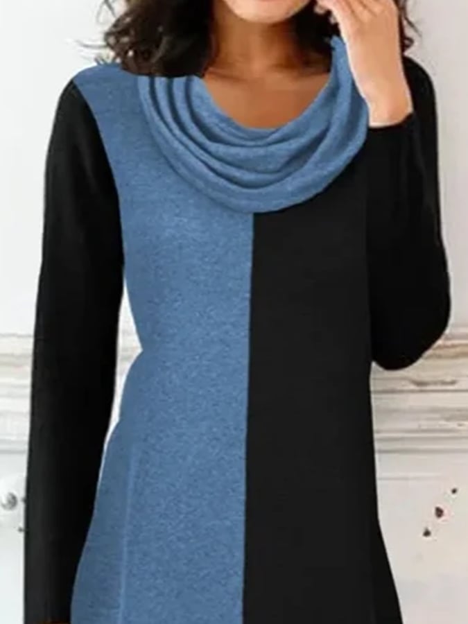 Women'S Solid Color Featured Collar Button Contrast Stitching Dress