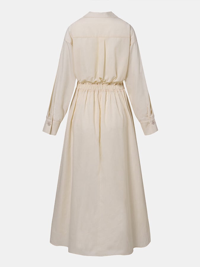 Women's Solid Pocket Button Lapel Long Sleeve Maxi Shirt Casual Dress