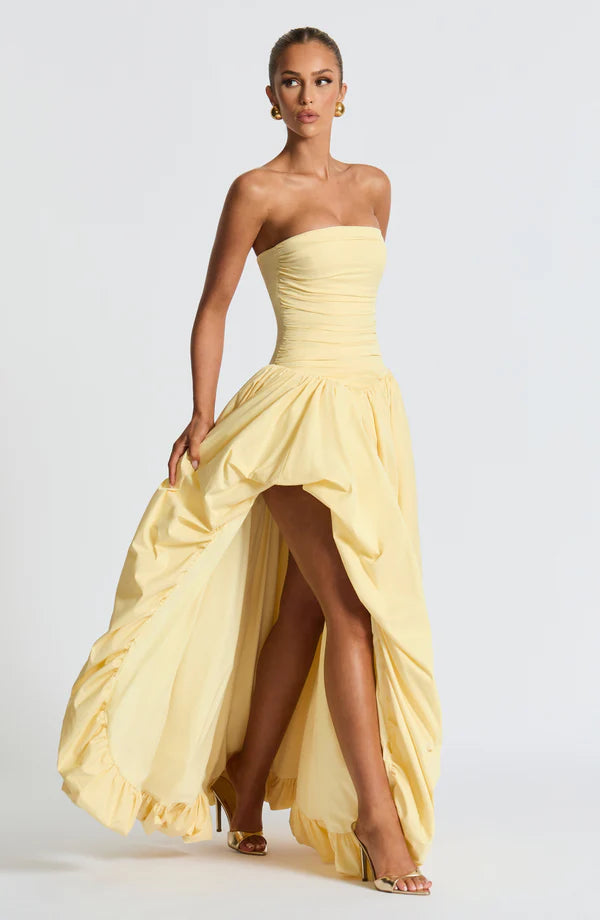 Elena Strapless Maxi Dress – Elegant Formal Gown with Front Split