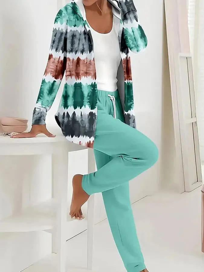 Women's Casual Striped Cardigan Pants Two-Piece Set