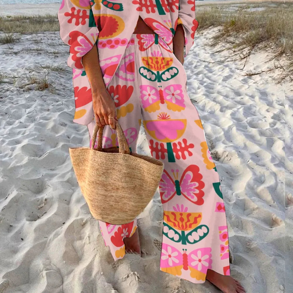 Women's Printed Shirt & Pants Two-piece Set 2412006855