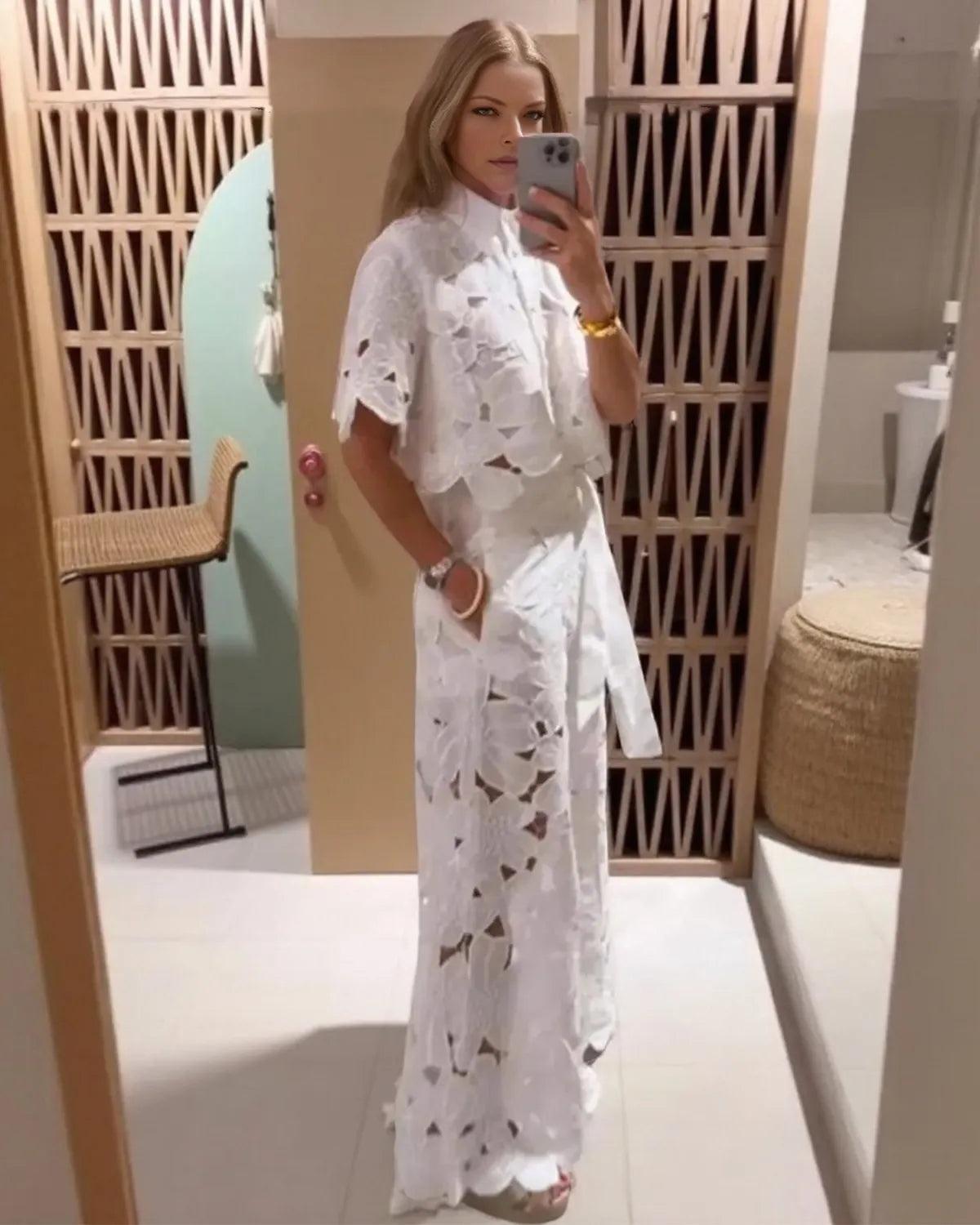 Solid Color Lace-Up Knit Top & Wide-Leg Pants Two-Piece Set