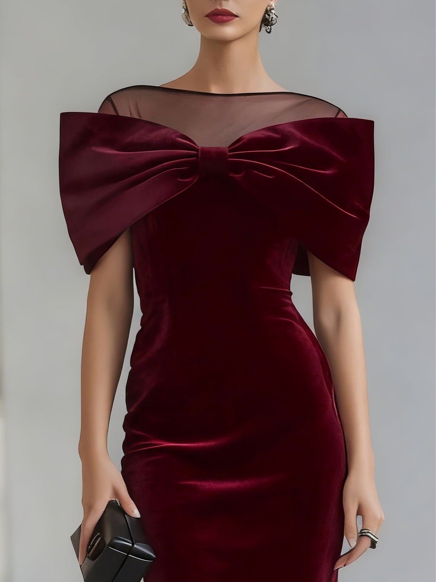 DRAMATIC VELVET BOW MIDI DRESS