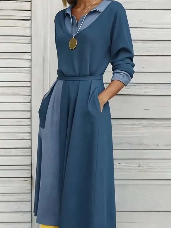 Women'S Contrast Color Stitching Stretch Dress
