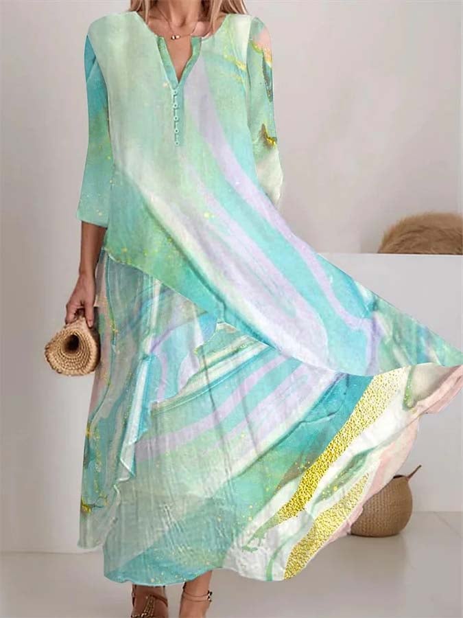 Women'S Loose Printed Cross-Layered Dress