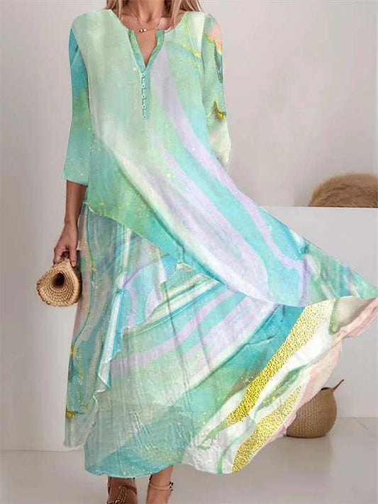Women'S Loose Printed Cross-Layered Dress