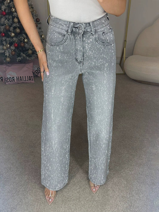 Rhinestone Washed Jeans