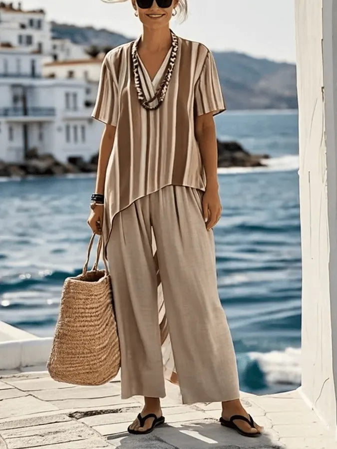 Women'S Loose Striped Pants Suit