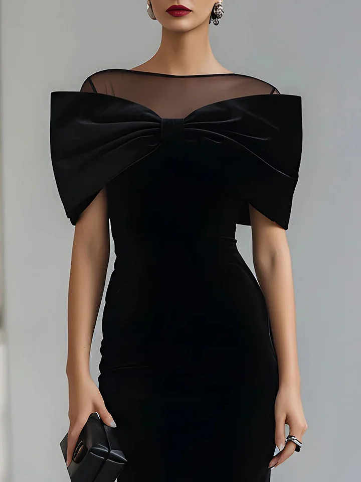 DRAMATIC VELVET BOW MIDI DRESS