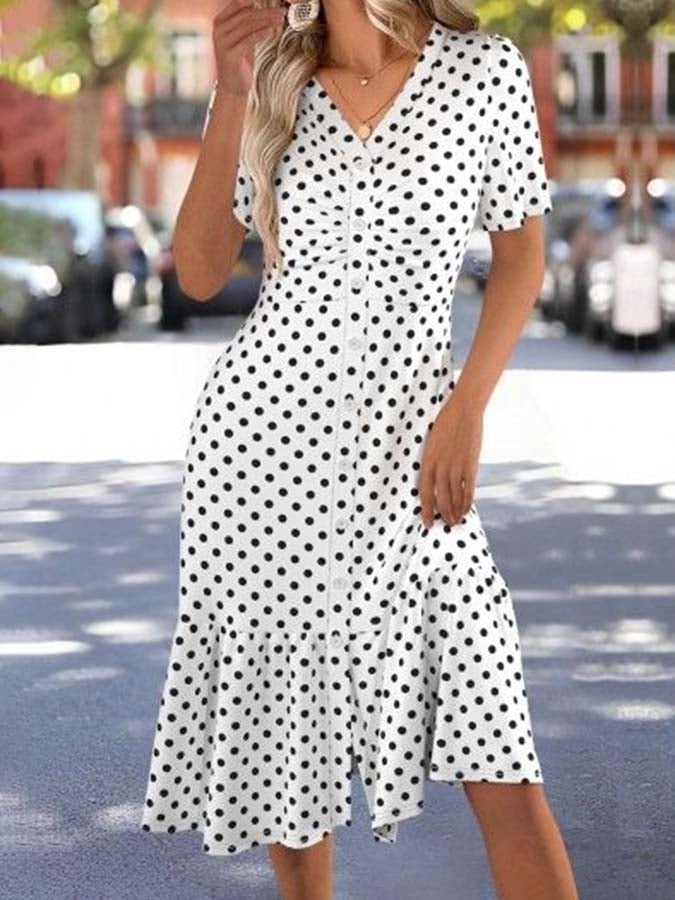 Women'S Polka Dot Single Breasted Dress