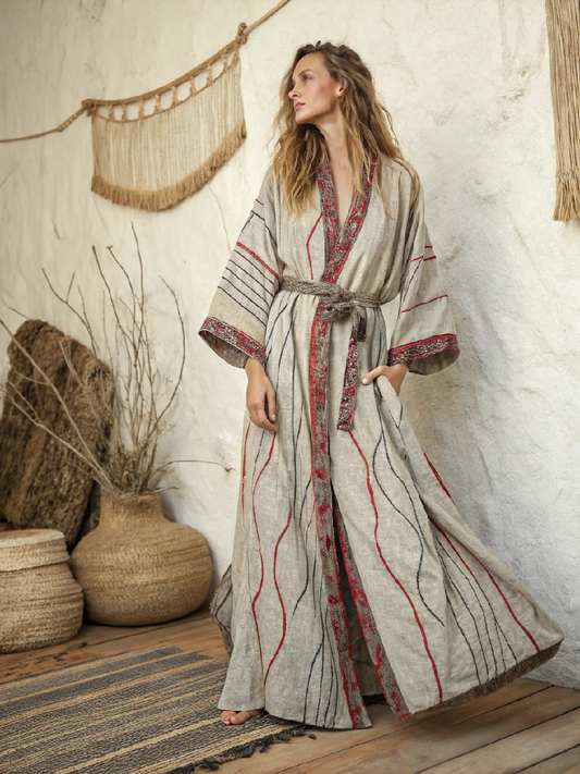Women's Linen V-Neck Robe