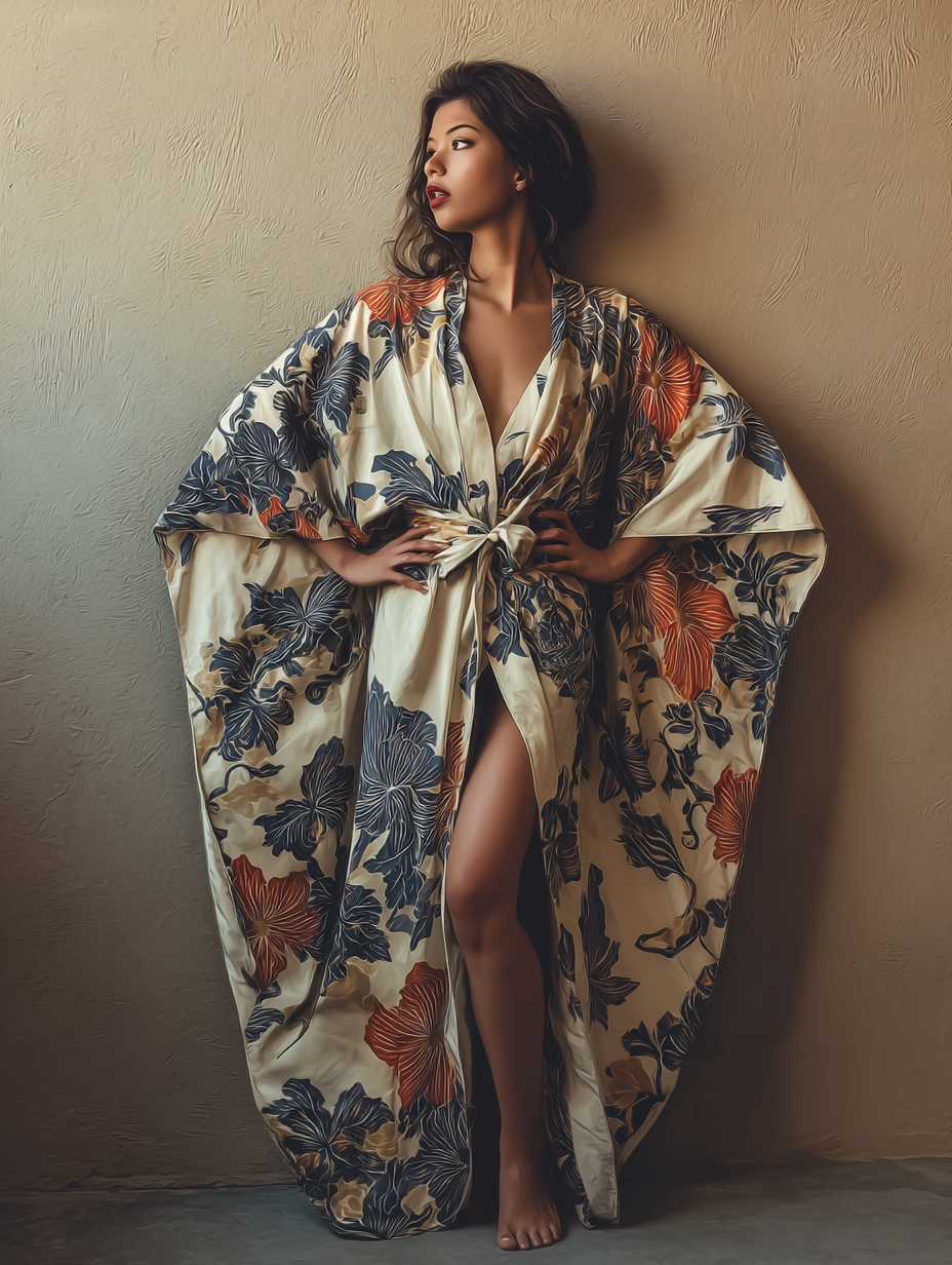 Women's Blue Iris Kimono Linen Robe (Including Belt)