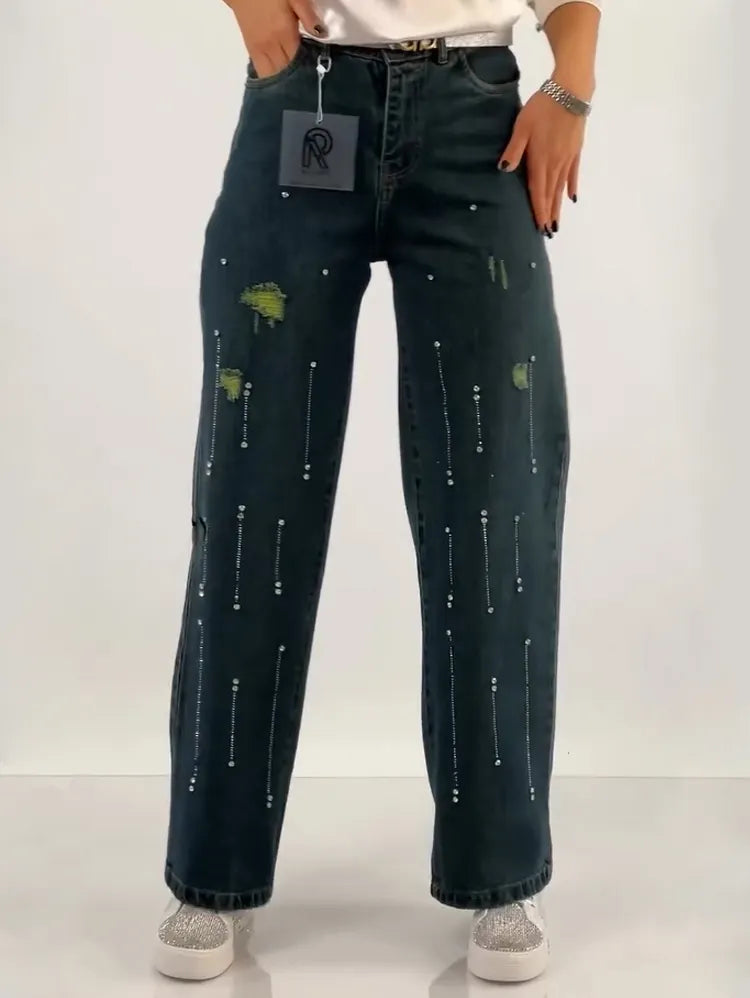 Rhinestone Washed Jeans