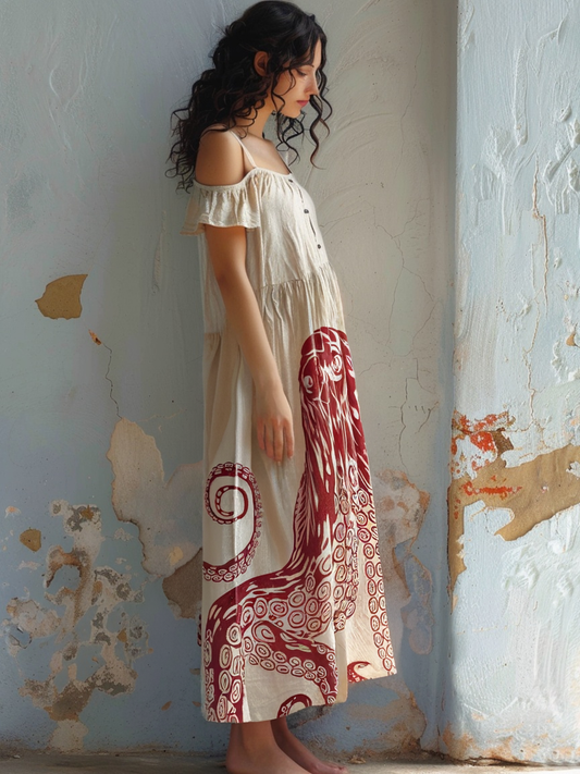 Cotton & Linen Animal Print Casual Slip Dress