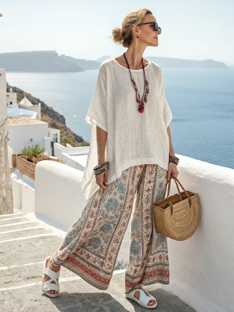 Cotton and linen women's striped suit