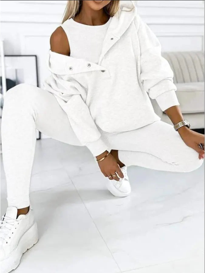 Women'S Sports Casual Hooded Sweatshirt + Slim Vest Pants Three-Piece Set