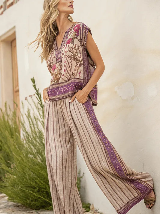 Women'S Loose Striped Pants Suit
