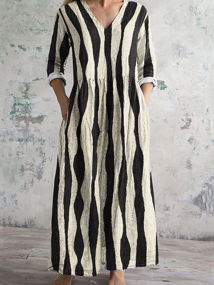 Vintage Stripe Pattern Women's Linen Dress
