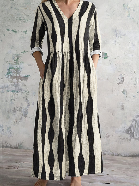 Vintage Stripe Pattern Women's Linen Dress