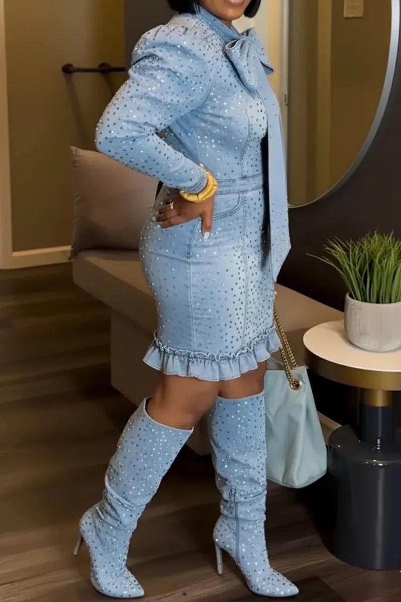 Timeless Elegance: Bow-Tie Denim Bodycon Dress