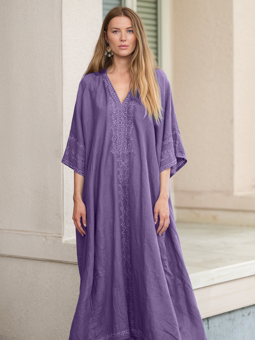 Contton & Linen  Long Sleeve  Kaftan Maxi Dress