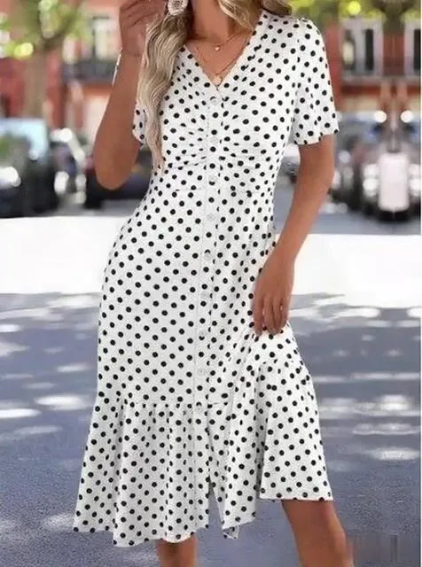 Women'S Polka Dot Single Breasted Dress