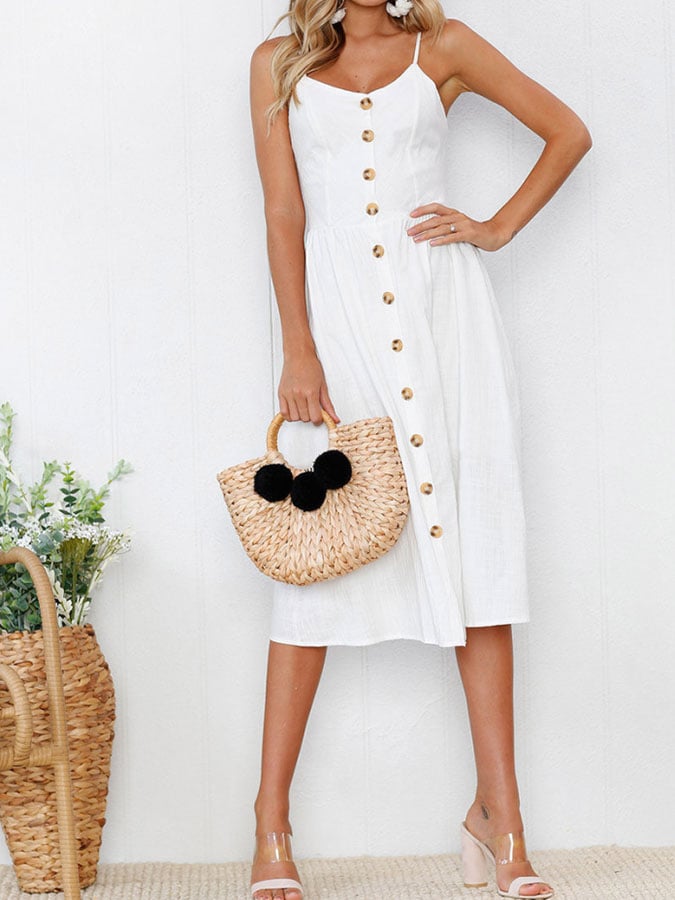 Women's Casual Button Sling Dress