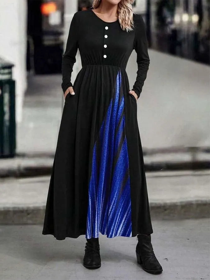 Women'S Contrast Color Stitching Stretch Dress