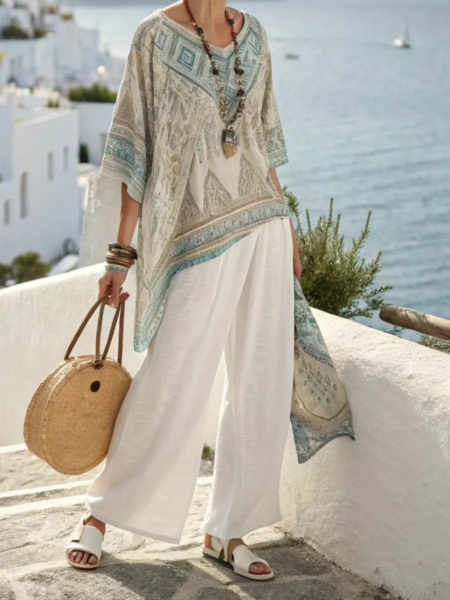 Cotton and linen women's striped suit