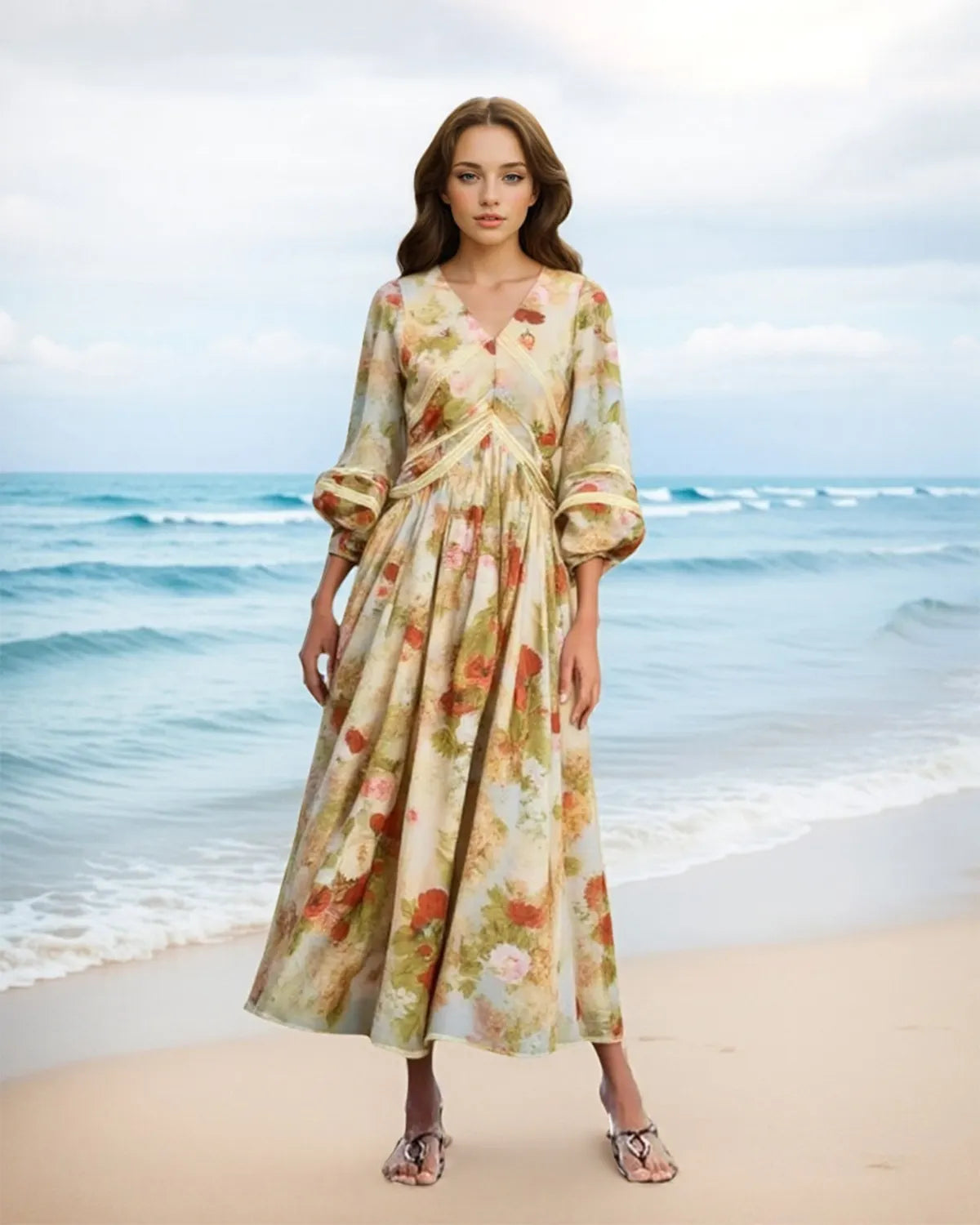 Floral Print V Neck Sundress