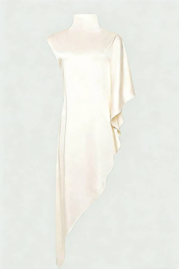 💜 Luxury Satin Maxi Gown | Elegant Flow & Irregular Hem