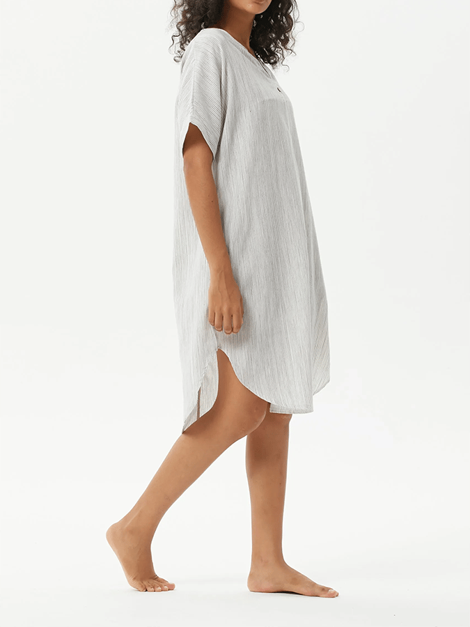 Women'S Striped Slit Cotton And Linen Loose Dress