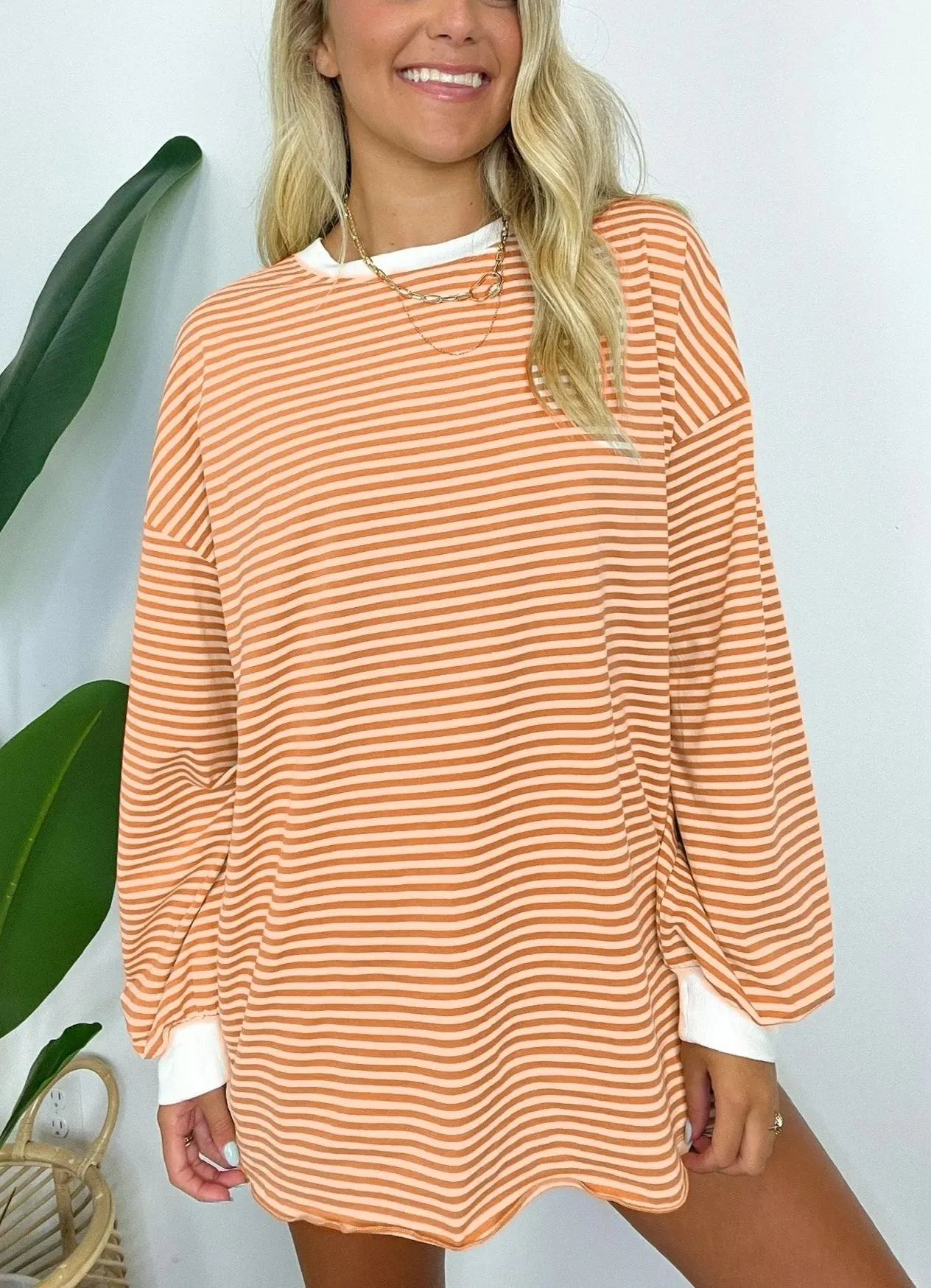 Women's Casual Striped Crewneck Oversized Pullover