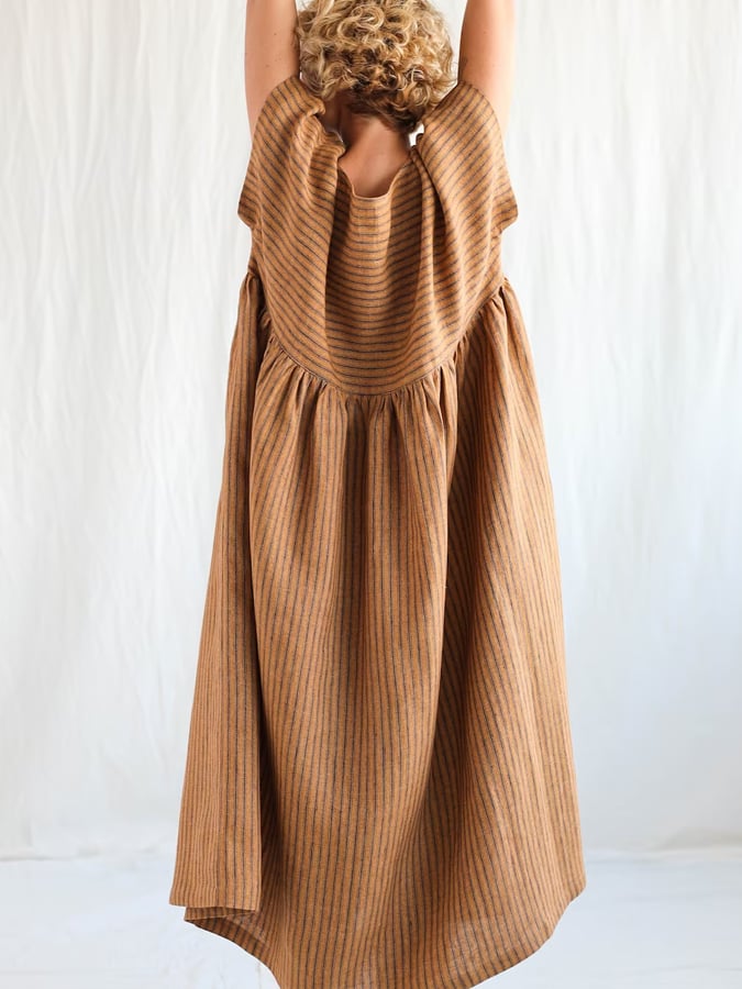 Women's Cotton and Linen Casual Striped Loose Dress