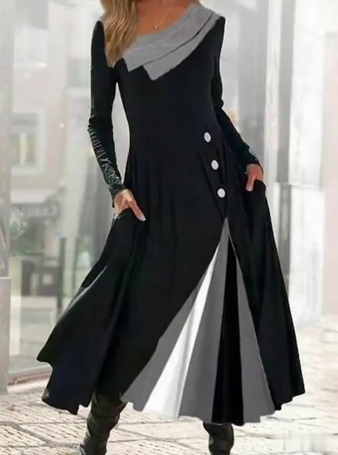 Women'S Contrast Color Stitching Stretch Dress
