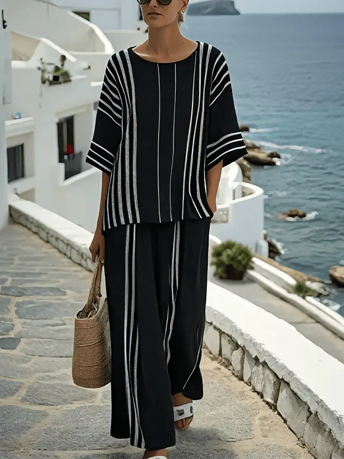 Women'S Loose Striped Pants Suit