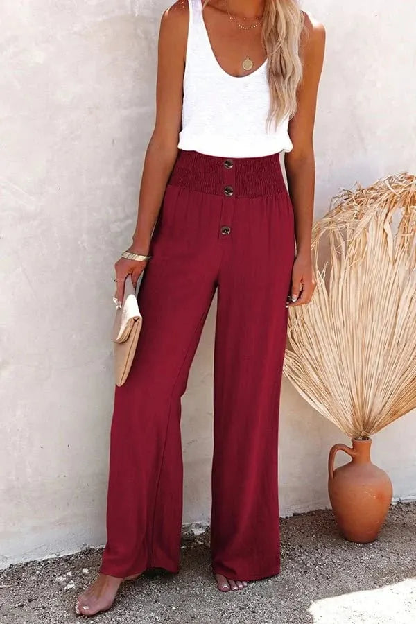 Women's Linen Blend High Rise Smocked Pants