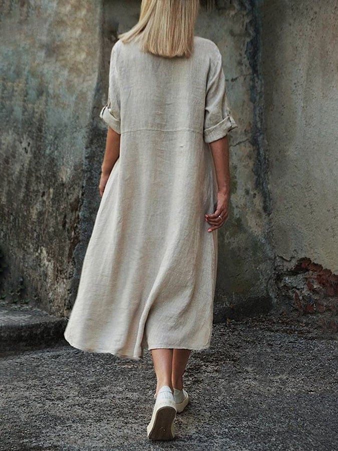 Women's solid color shirt dress