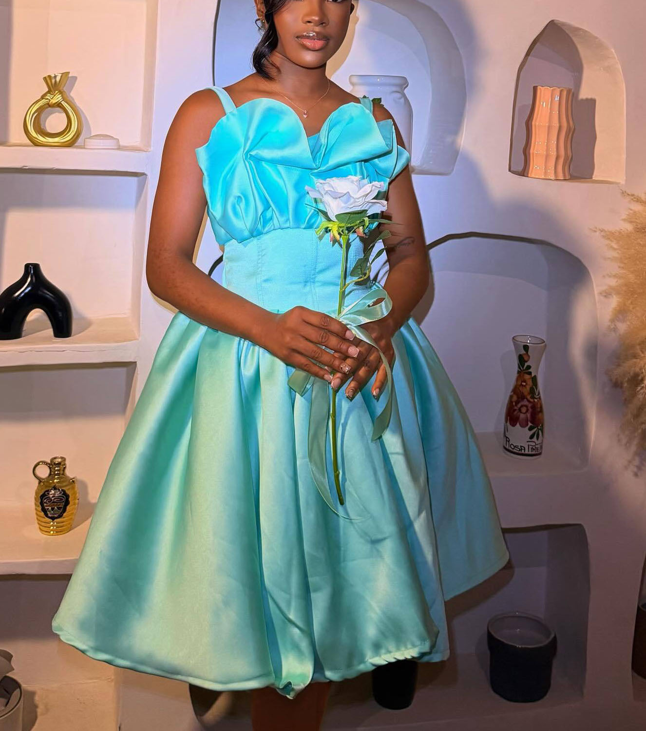 Bow Front Corset Satin Homecoming Dress