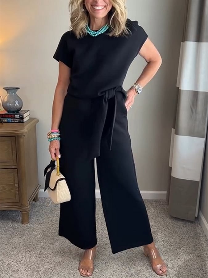 Women's casual commuter tie short-sleeved shirt suit
