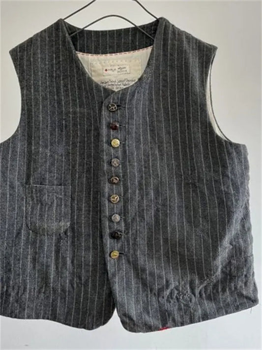 Vintage Striped Casual Linen Blend Vest