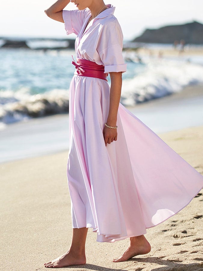 Women's Casual Solid Color A-Line Dress (Belt Not Included)