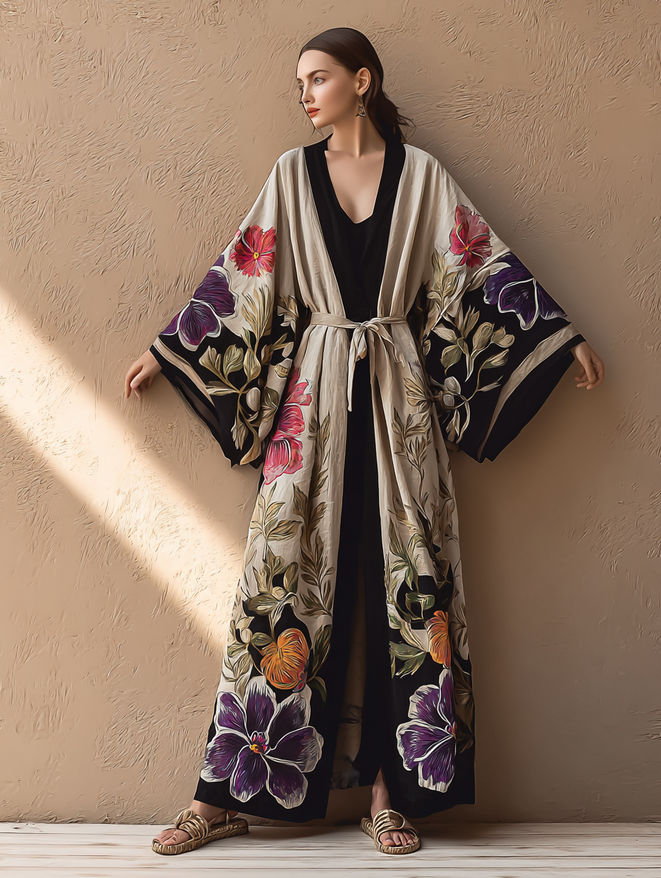 Women's Baihuahui Kimono Linen Robe (with belt)