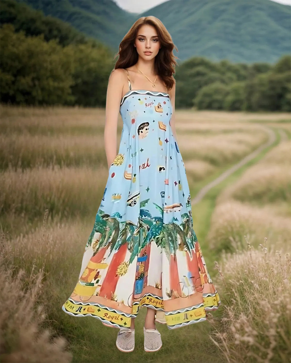 Casual Fashion Fun Print Maxi Sundress