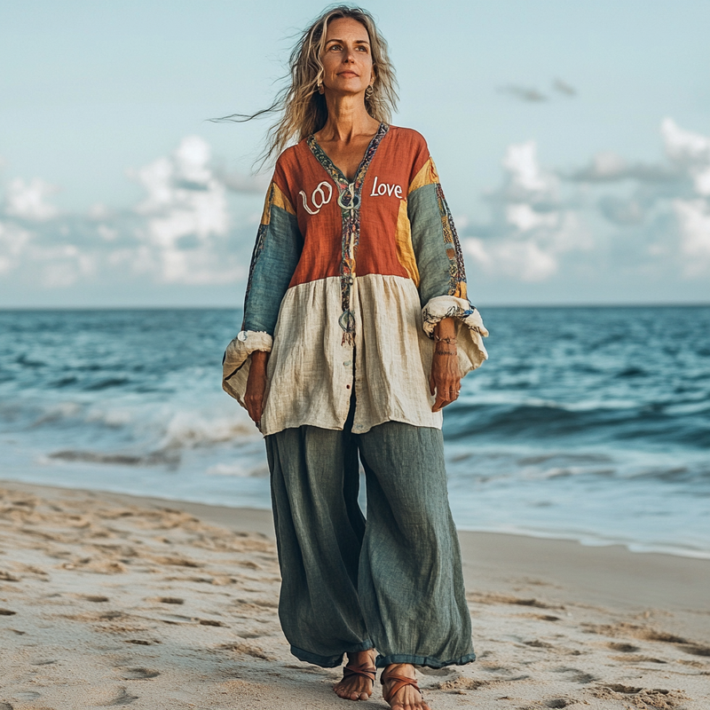 Comfort Vacation Oversized Linen Long Sleeve Set