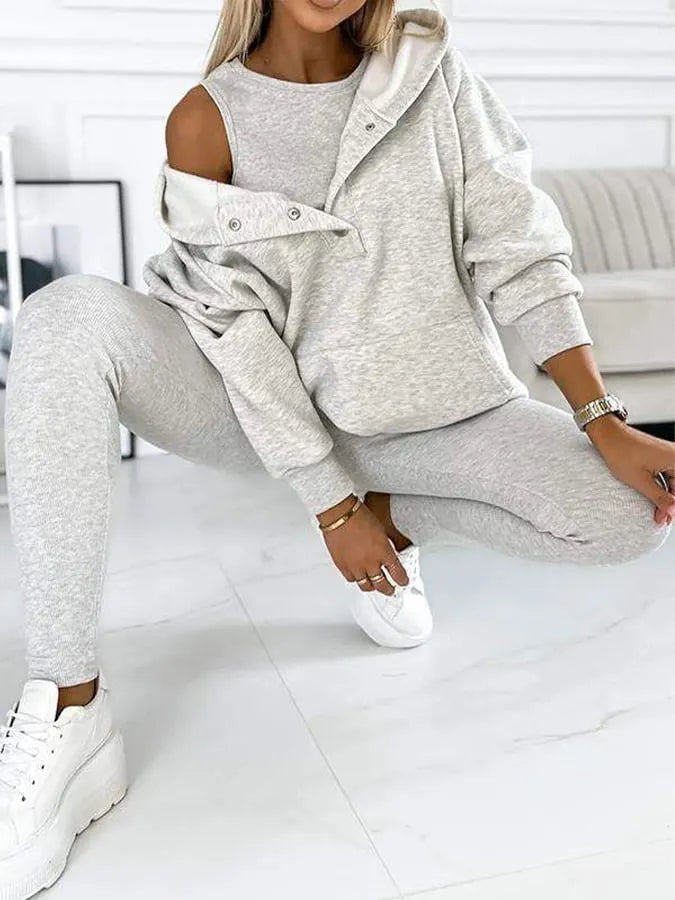 Women'S Sports Casual Hooded Sweatshirt + Slim Vest Pants Three-Piece Set
